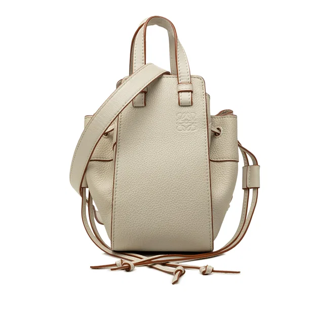 White LOEWE Mini Grained Calfskin Hammock Bag Satchel in White Caviar leather from Designer Revival
