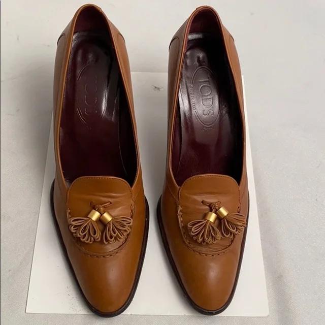 Tod's Caramel Tan Leather Tassel Pumps 39.5 in brown|neutral Leather from Poshmark