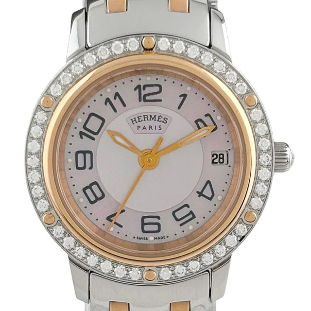 Hermès Clipper Nacre Watch SS Quartz Pink in Pink from The Reluxe