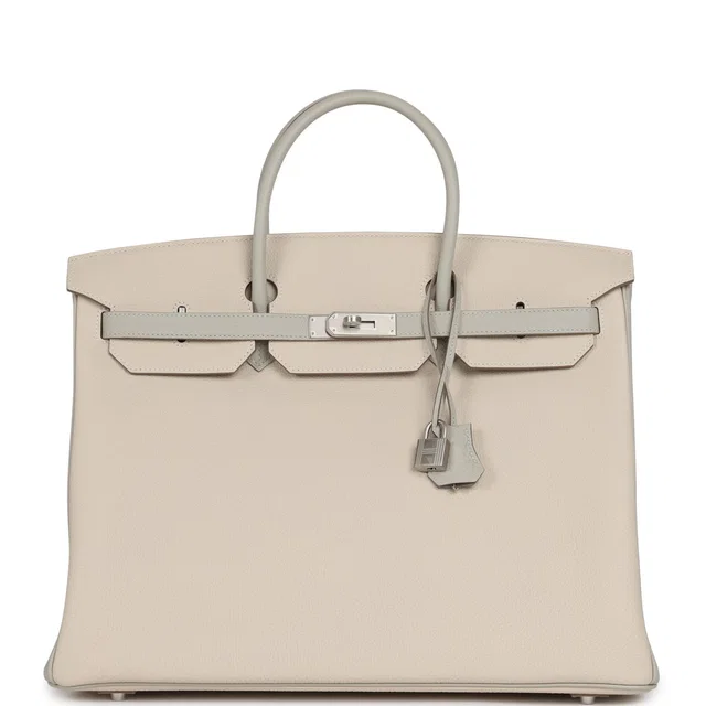 Hermès Special Order (HSS) Birkin 40 Craie, Gris Perle Togo Brushed Palladium Hardware in White Togo leather from Madison Avenue Couture