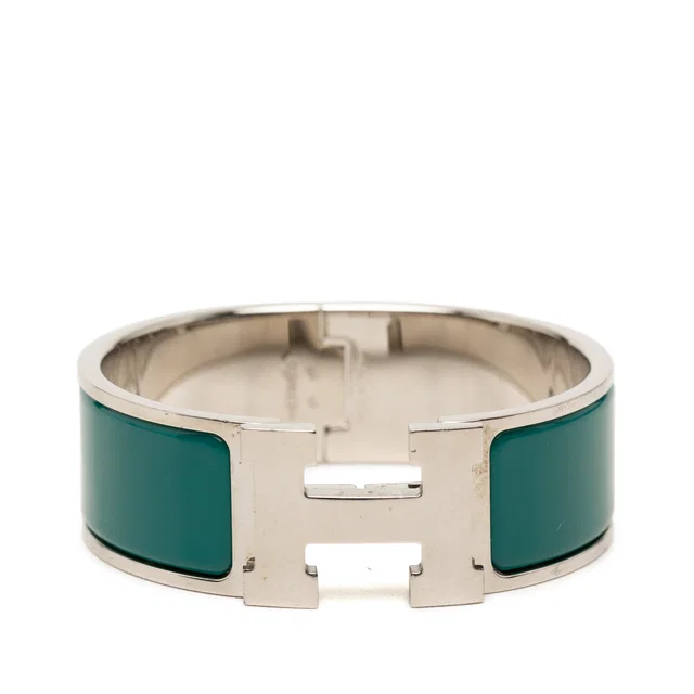 Green Hermès Wide Enamel Clic Clac H Bracelet PM in Green from Designer Revival