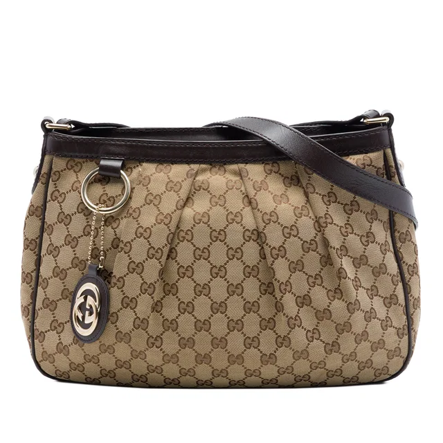 Beige Gucci GG Canvas Sukey Crossbody in Beige Canvas from Designer Revival