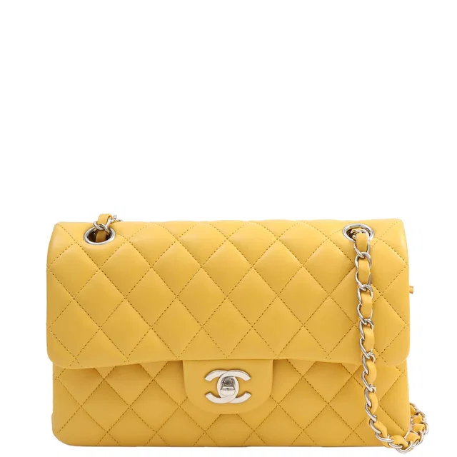 Chanel 2018-era Classic Flap Chain Bag 23cm Yellow in Yellow Lambskin from VINTAGE QOO TOKYO