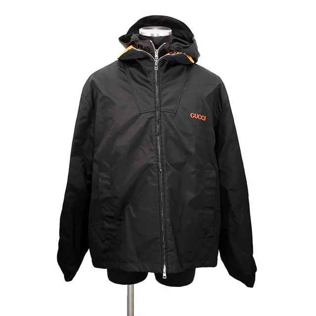Gucci Jacket Patch Logo Twill Nylon 56 Black in Black Nylon from The Reluxe