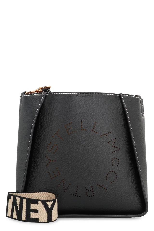 Stella McCartney Perforated Logo Faux Leather Shoulder Bag — Black Polyurethane in Black Leather from HEWI