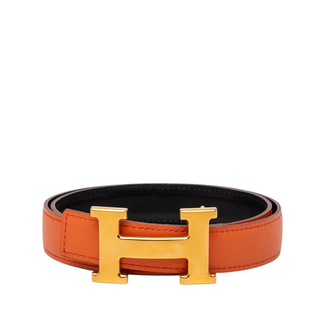 Orange Hermès Box Calf Constance H Reversible Belt in Orange Box leather from Designer Revival