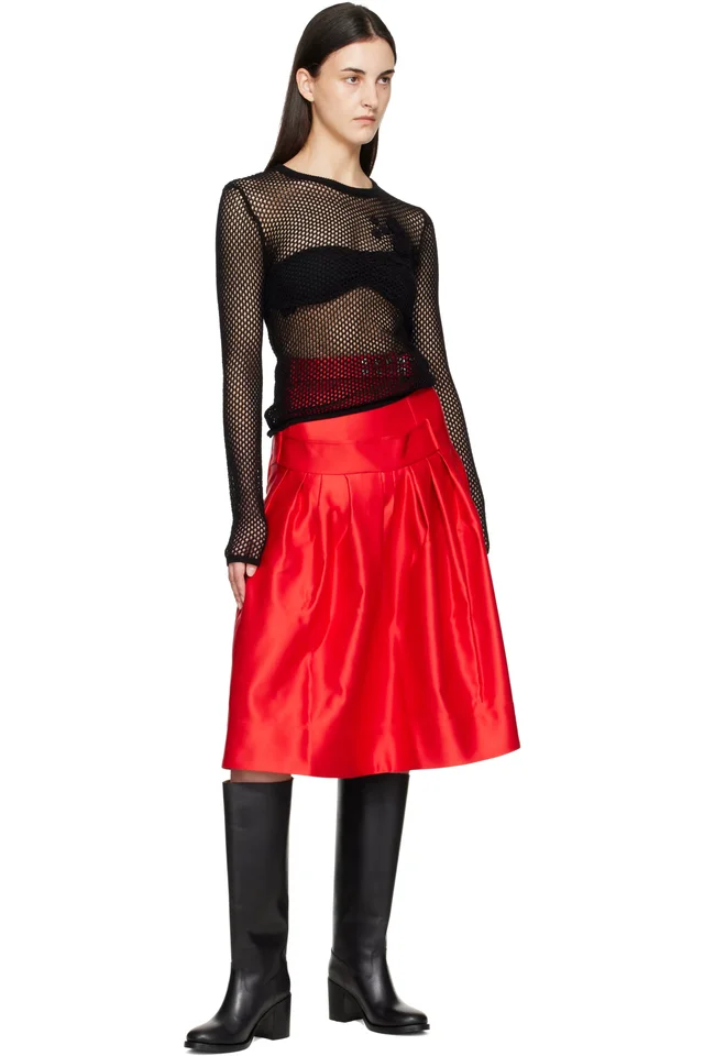 GANNI Red Duchesse Satin Midi Skirt, photo 4 of 4 from SSENSE