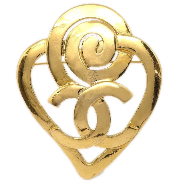 Chanel 1995 Heart Brooch Pin Gold 95P in Gold from AMORE Vintage Tokyo