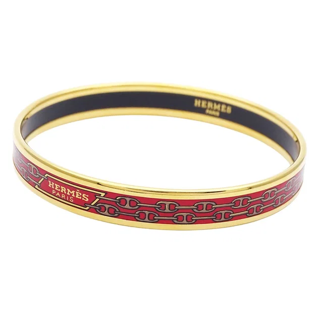 Hermès Bangle Enamel PM Metal Gold Red Cloisonne Bracelet in Red from The Reluxe