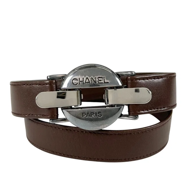 Chanel Belt Logo Circle Buckle Brown Front in Brown from The Reluxe