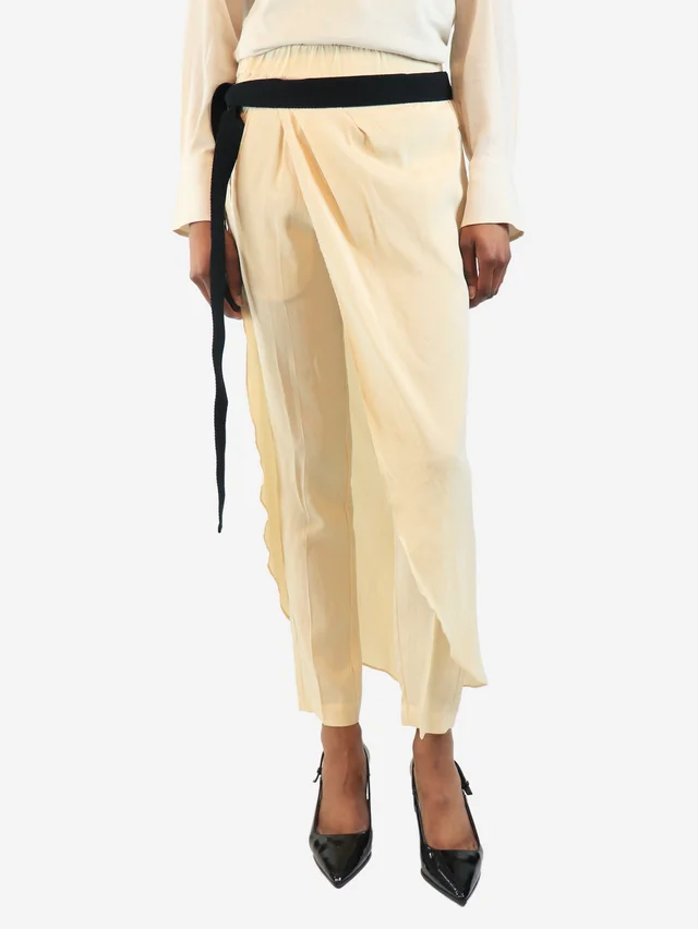 Brunello Cucinelli Cream silk trousers with skirt piece - size UK 6 in White Silk from Sign of the Times