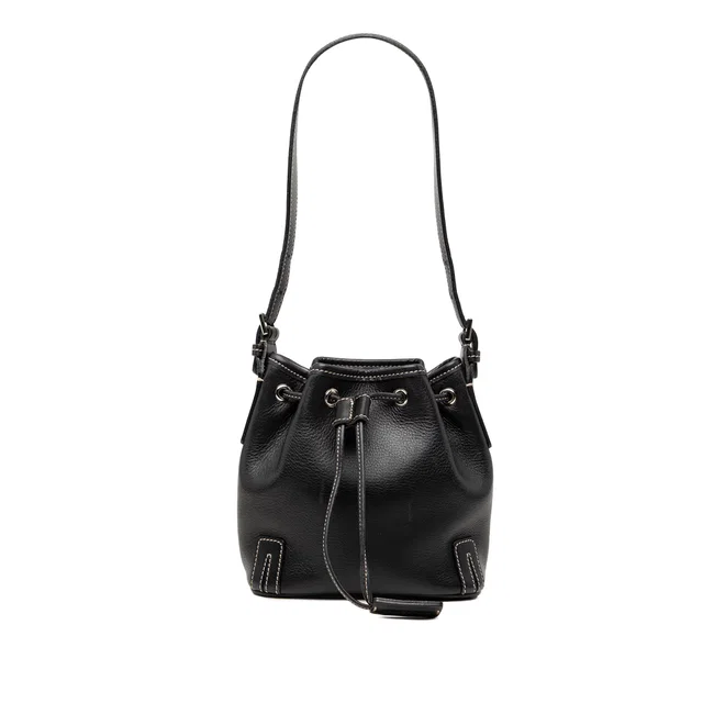 Black Burberry Leather Drawstring Bucket Bag in Black Leather from Designer Revival