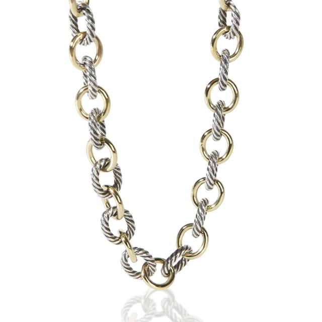 David Yurman 1/4 18K Yellow Gold & Sterling Silver Oval Link Necklace in Yellow from myGemma