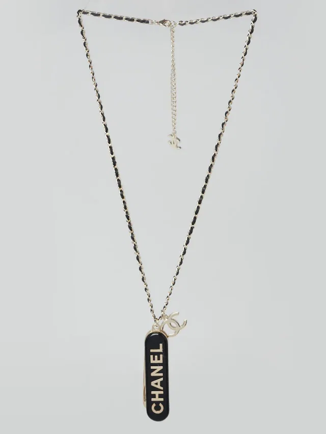 Chanel Black Resin Goldtone Metal Comb and Mirror Long Necklace in Black Resin from Yoogis