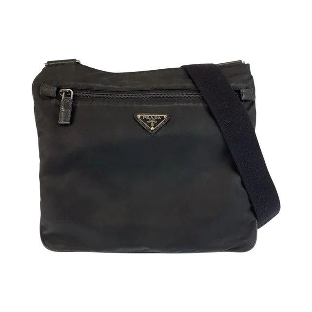 Prada Tessuto Black Nylon Leather Shoulder Bag in Black Nylon from The Reluxe