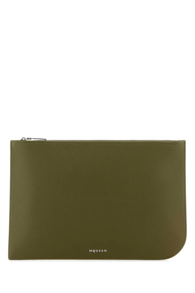Alexander McQueen Sling Travel Wallet — Green in Green Calfskin from HEWI