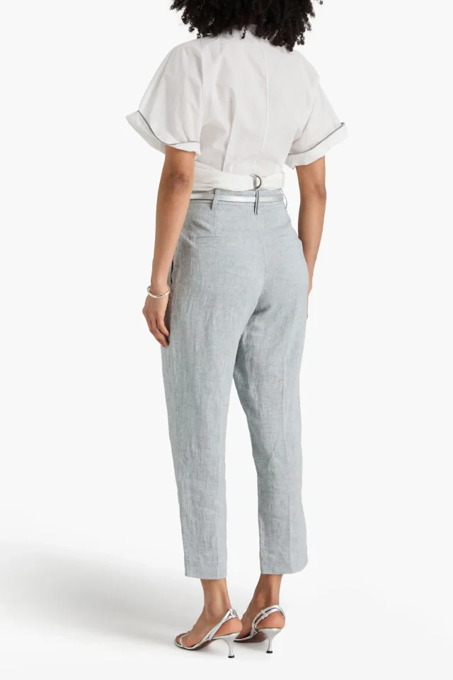 Brunello Cucinelli Metallic Linen-Blend Tapered Pants, photo 3 of 4 from THE OUTNET