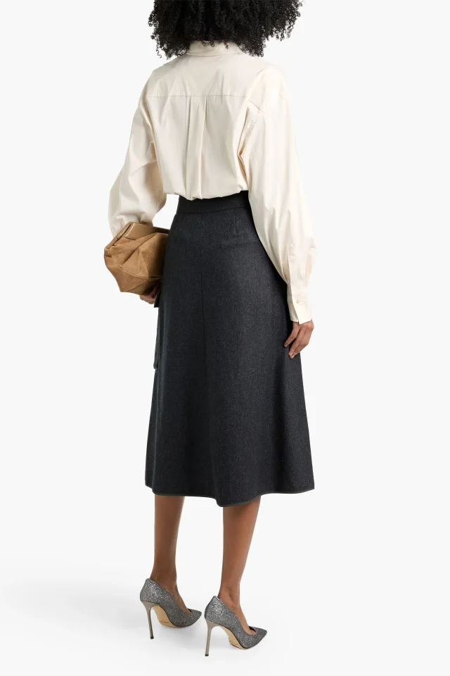 Brunello Cucinelli Wool-Flannel Midi Wrap Skirt in Charcoal, photo 3 of 4 from THE OUTNET