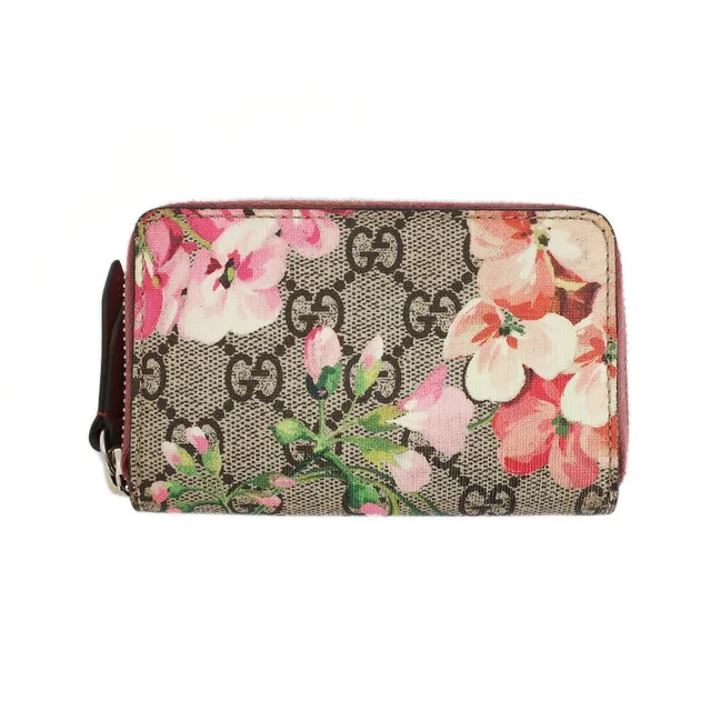 Gucci GG Blooms Coin Purse Wallet Pink Beige Silver Leather Floral in Beige Leather from The Reluxe