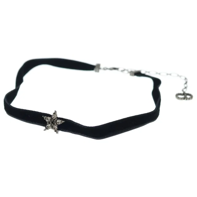Dior CD Star Rhinestone Velvet Bracelet Black Silver in Black Velvet from The Reluxe