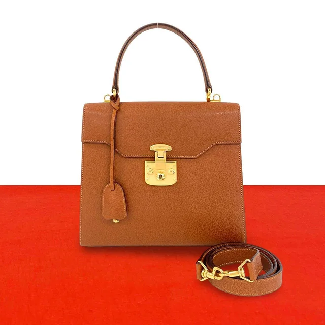 Gucci With Key Vintage Lock Logo Leather 2-Way Shoulder Bag Brown in Brown Leather from The Reluxe