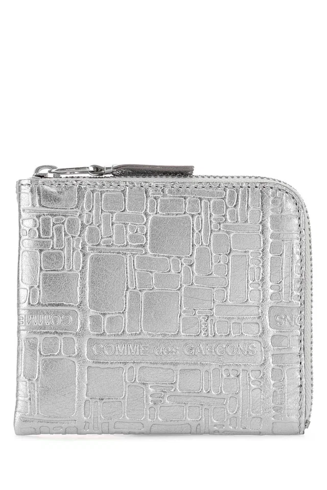 Comme des Garçons Logotype Card Holder — Silver Wallet in Silver Leather from HEWI