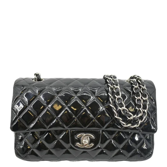 Chanel Classic Medium Double Flap Patent Leather Shoulder Bag Black in Black Patent leather from Dallas Designer Handbags