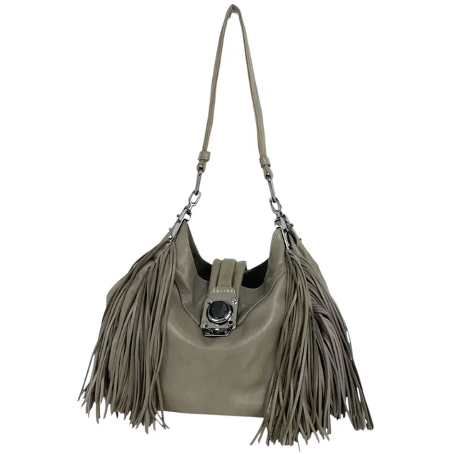 Celine Shoulder Bag Fringe Leather Gray in Grey Leather from The Reluxe