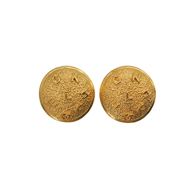 Chanel Vintage Earrings Logo Round Gold Accessory in Gold from Luxury Promise