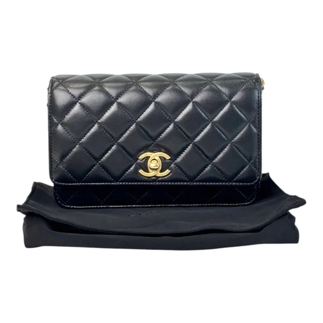 Chanel Black Woc Double Chain Pearl Crush Bag in Black from Luxury Promise