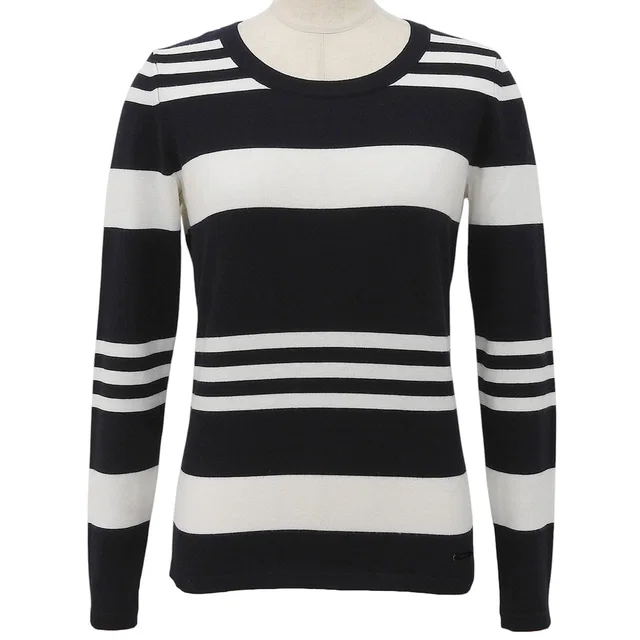 Burberry Border Pattern Logo Plate Knit Top #1 White/Navy in White Resin from VINTAGE QOO TOKYO