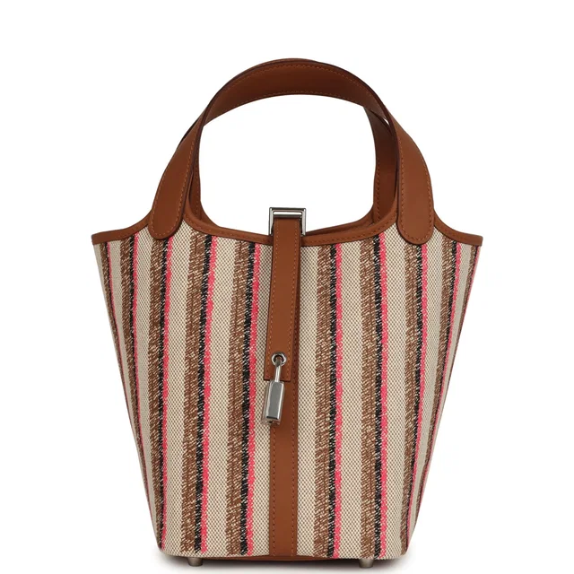 Hermès Stripe Picotin Lock 18 Gold Swift and Ecru-Beige in Black Swift leather from Madison Avenue Couture