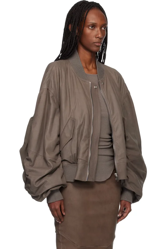 Rick Owens Gray Temple Secchia Flight Leather Jacket, photo 2 of 4 from SSENSE