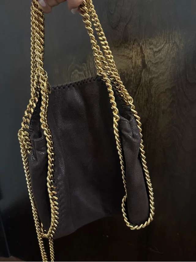 Stella McCartney Black Faux-Leather Crossbody Bag With Gold Chain Trim in gold|brown|red Leather from Poshmark