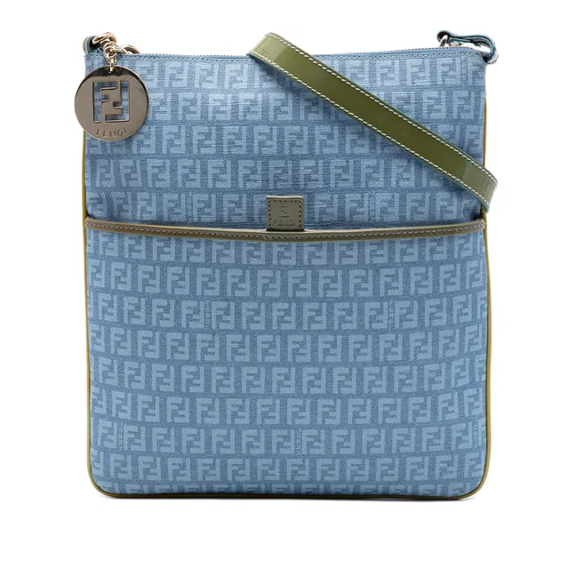 Blue Fendi Zucchino Coated Canvas Forever Crossbody in Blue Coated canvas from Designer Revival