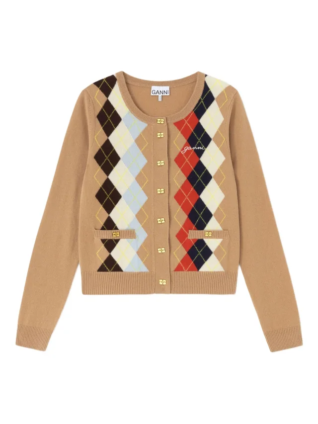 argyle print cardigan