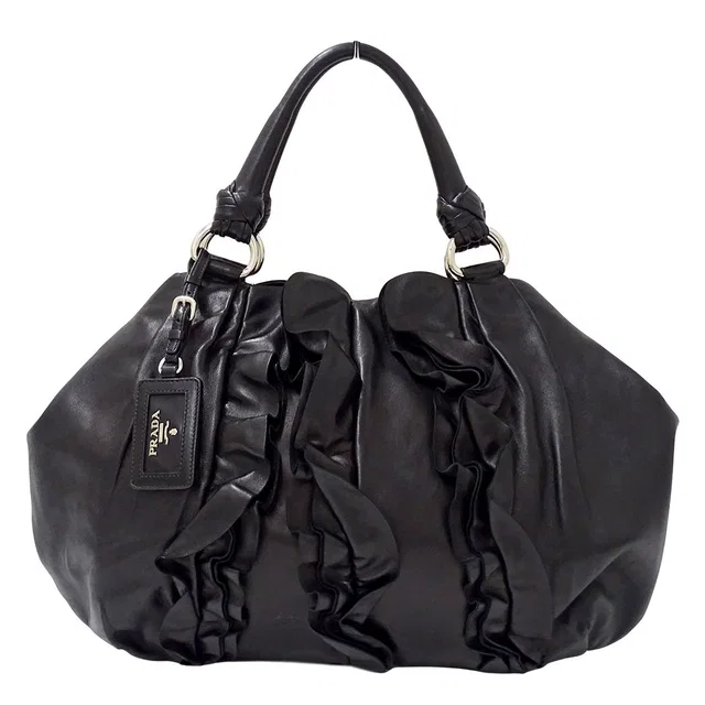 Prada Tote Bag Leather Black Frill in Black Leather from The Reluxe