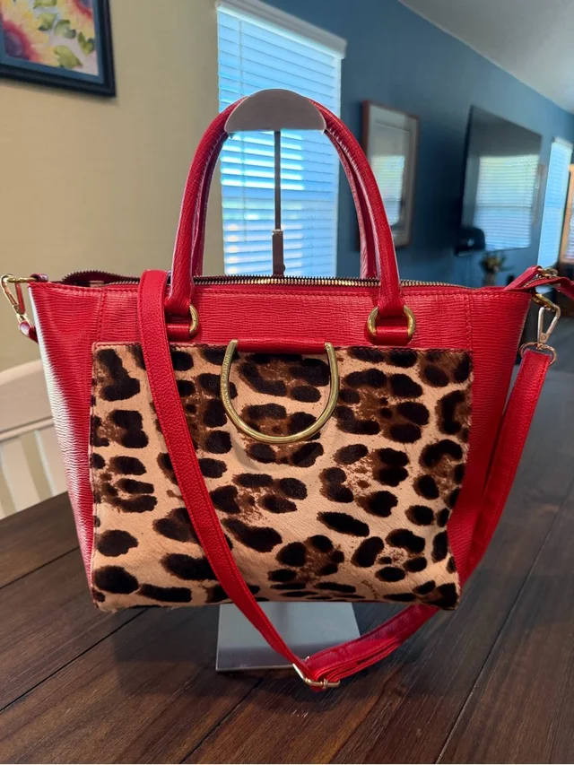 Dolce & Gabbana Leopard-Print With Red Leather Straps & Trim And Gold-Tone Ring in red|brown Leather from Poshmark