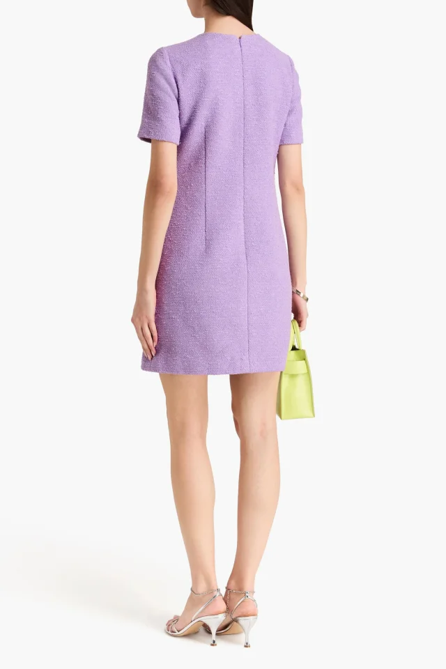 Oscar de la Renta Cotton-Blend Bouclé and Guipure Lace Mini Dress in Navy, photo 7 of 9 from THE OUTNET