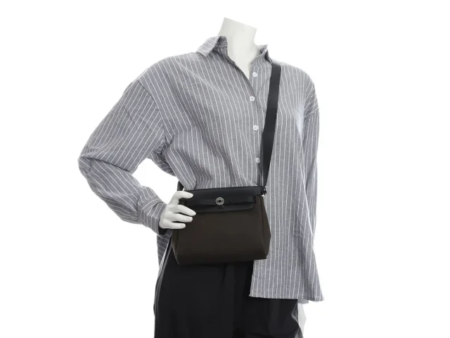Hermès Mini Dark Bronze Military Toile and Noir Vache Hunter Herbag Zip in Black Canvas from Ann's Fabulous Finds, photo 10 of 10