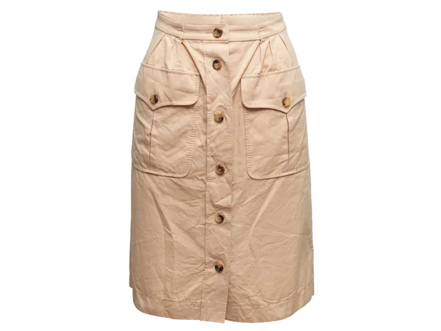 Tan Yves Saint Laurent Button-Front Cotton Skirt Size FR 34 in Brown from Designer Revival