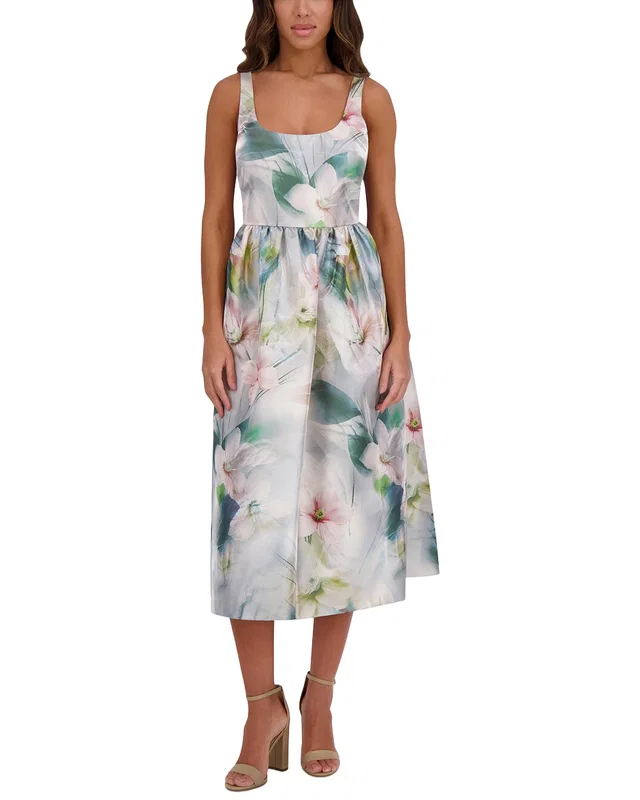 Kensie Printed Shimmer Twill Midi Dress, image 1 of 1 from Gilt
