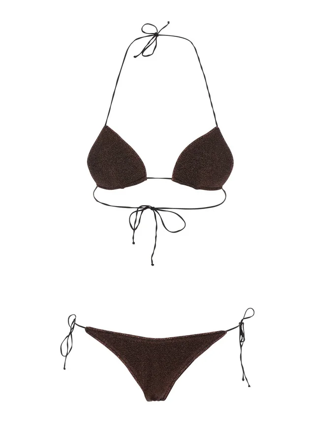 OSÉREE 'Lumiere' Brown Bikini with Triangle Top and Drawstring Closure in Tech Fabric for Women in Brown, photo 2 of 6 from Gaudenzi Boutique