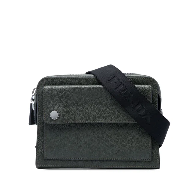 Brown Prada Grained Leather Crossbody in Brown Caviar leather from Designer Revival