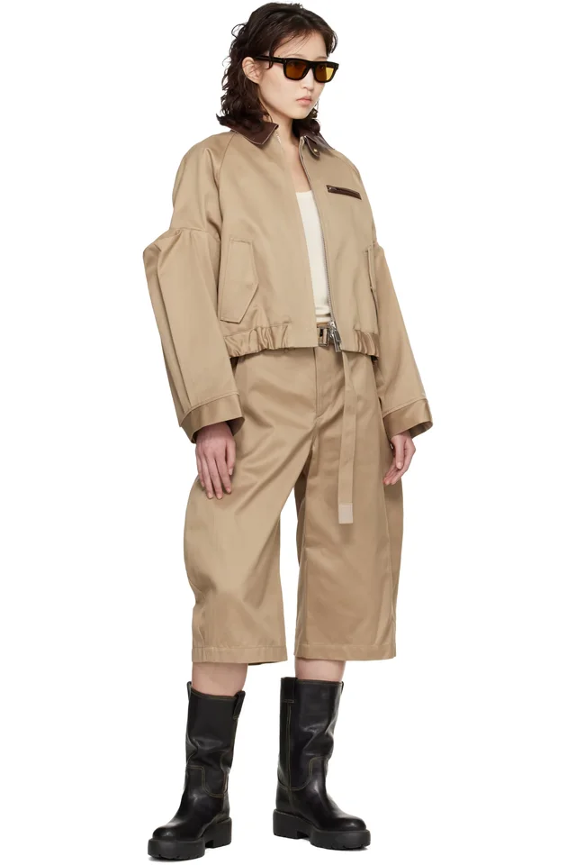 sacai Beige Cotton Chino Shorts, photo 4 of 4 from SSENSE