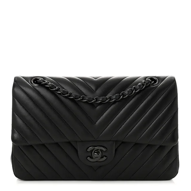 Chanel Classic Double Flap Lambskin Leather Bag - Black in Black Lambskin from H&T