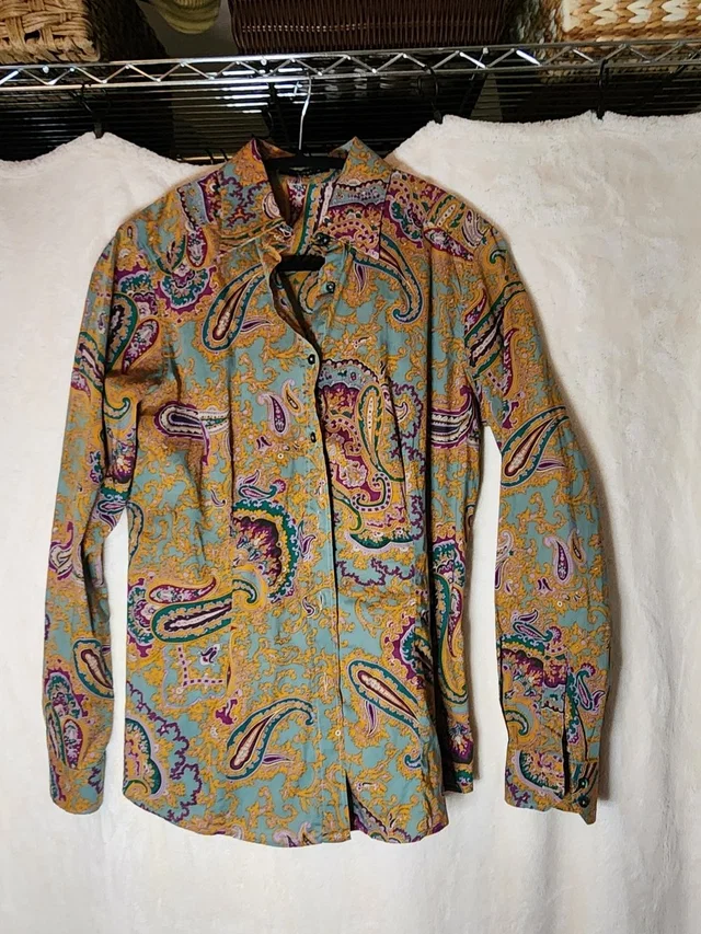 Etro Italian Paisley Button-Down Shirt Size 46 Luxury Designer | Made In Italy in gold|blue Denim from Poshmark