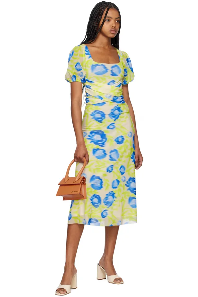 GANNI Green & Blue Printed Midi Dress, photo 4 of 4 from SSENSE