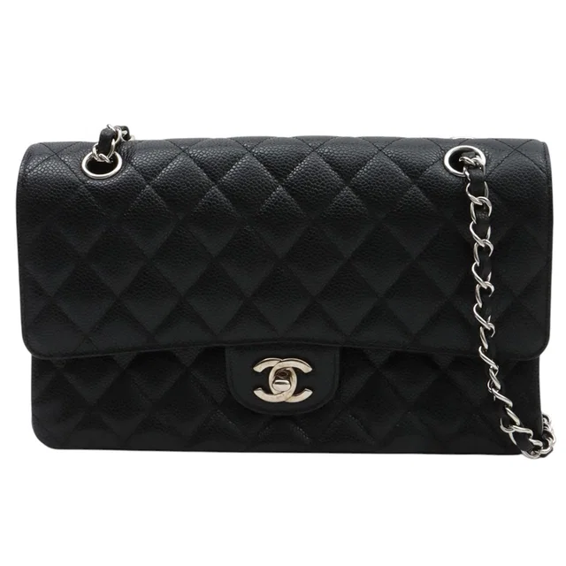 Chanel Caviar Skin Classic Flap Chain Bag 25cm, Black, Circa 2014 in Black Caviar leather from VINTAGE QOO TOKYO