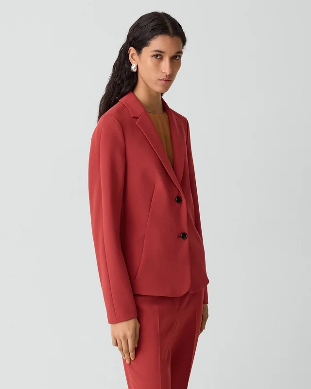 Theory Fitted Blazer in Admiral Crepe in CLARET, photo 9 of 12 from Theory